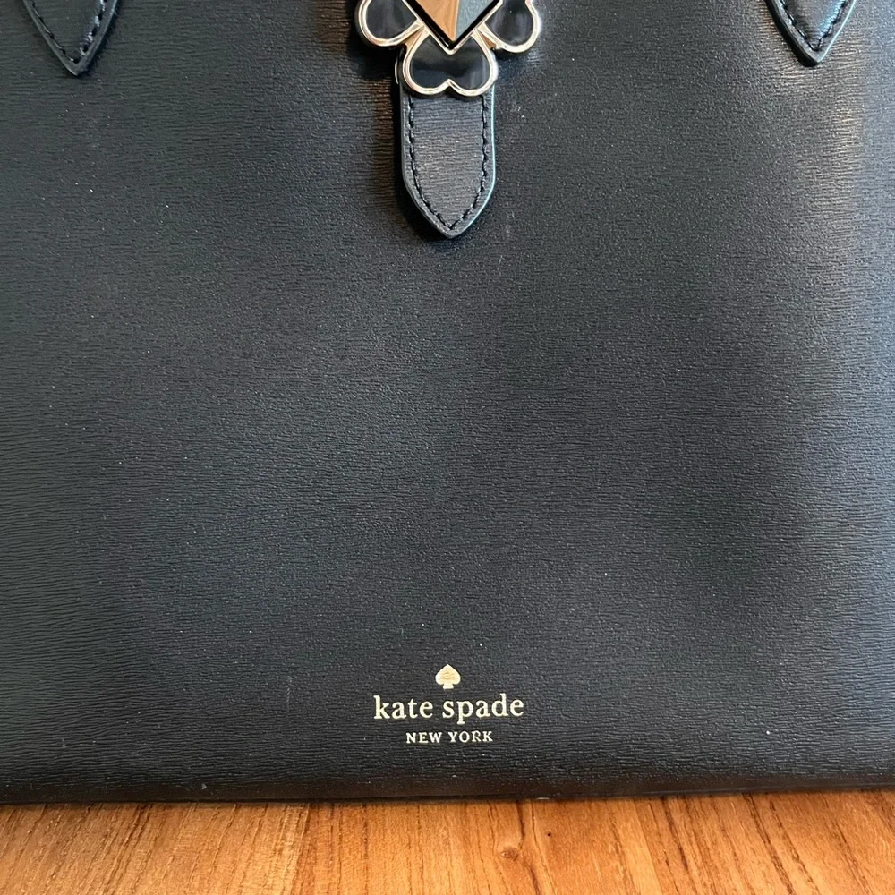 kate spade Black Kaci Tote with Pink Interior and Floral Clasp - Picture 8 of 8
